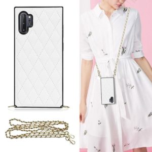 For Samsung Galaxy Note10+ Elegant Rhombic Pattern Microfiber Leather +TPU Shockproof Case with Crossbody Strap Chain(White) (OEM)