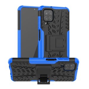For Samsung Galaxy A12 5G Tire Texture Shockproof TPU+PC Protective Case with Holder(Blue) (OEM)