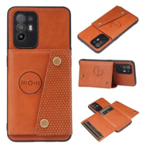 For OPPO A95 5G Double Buckle PU + TPU Shockproof Magnetic Protective Case with Card Slot & Holder(Brown) (OEM)
