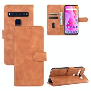 For TCL 10L Solid Color Skin Feel Magnetic Buckle Horizontal Flip Calf Texture PU Leather Case with Holder & Card Slots & Wallet(Brown) (OEM)