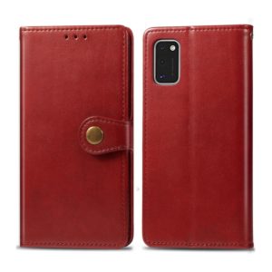 For Galaxy A41 Retro Solid Color Leather Buckle Phone Case with Lanyard & Photo Frame & Card Slot & Wallet & Stand Function(Red) (OEM)
