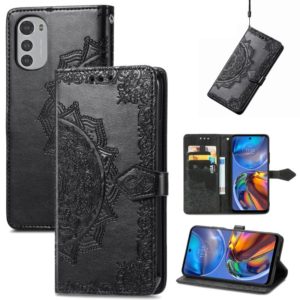 For Motorola Moto E32 Mandala Flower Embossed Horizontal Flip Leather Phone Case(Black) (OEM)