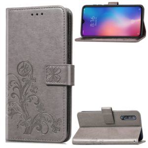 Lucky Clover Pressed Flowers Pattern Leather Case for Xiaomi Mi 9, with Holder & Card Slots & Wallet & Hand Strap(Grey) (OEM)