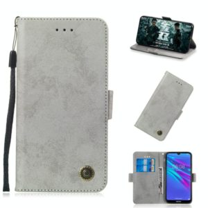 For Huawei Y6 2019 Retro Horizontal Flip PU Leather Case with Card Slots & Holder(Gray) (OEM)
