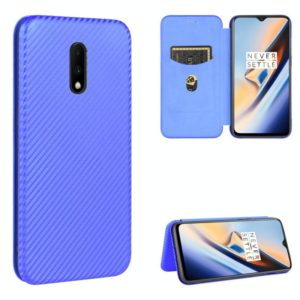 For OnePlus 7 Carbon Fiber Texture Horizontal Flip TPU + PC + PU Leather Case with Card Slot(Blue) (OEM)