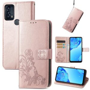 For TCL 20B Four-leaf Clasp Embossed Buckle Mobile Phone Leather Case(Rose Gold) (OEM)