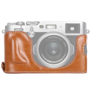 1/4 inch Thread PU Leather Camera Half Case Base for FUJIFILM X100F (Brown) (OEM)