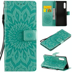 For LG G9 Pressed Printing Sunflower Pattern Horizontal Flip PU Leather Case Holder & Card Slots & Wallet & Lanyard(Green) (OEM)