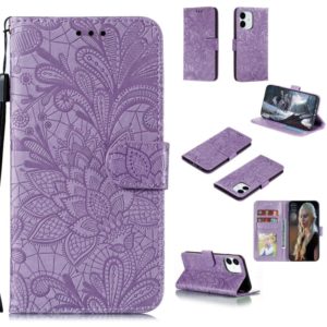 For iPhone 12 mini Lace Flower Horizontal Flip Leather Case with Holder & Card Slots & Wallet & Photo Frame(Purple) (OEM)