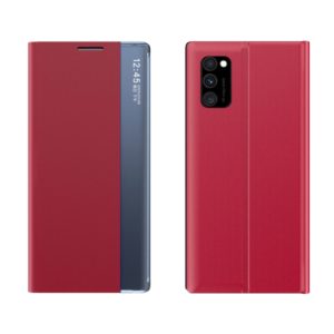 For Galaxy M30s Plain Texture Cloth Attraction Flip Holder Leather Phone Case(Red) (OEM)