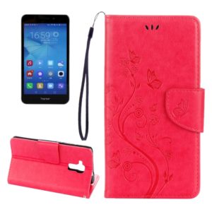 For Huawei Honor 5c Pressed Flowers Butterfly Pattern Horizontal Flip Leather Case with Holder & Card Slots & Wallet & Lanyard(Magenta) (OEM)