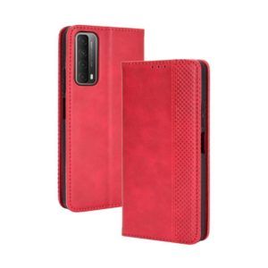 For Huawei P smart 2021/Y7a Magnetic Buckle Retro Crazy Horse Texture Horizontal Flip Leather Case with Holder & Card Slots & Photo Frame(Red) (OEM)