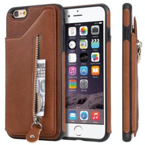 For iPhone 6 Plus Solid Color Double Buckle Zipper Shockproof Protective Case(Brown) (OEM)