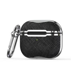 Cloth Texture Electroplating Frame Earphone Protective Case with Hook For AirPods 3(Black + Silver) (OEM)