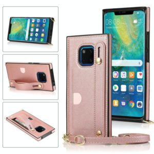 For Huawei Mate 20 Pro Wrist Strap PU+TPU Shockproof Protective Case with Crossbody Lanyard & Holder & Card Slot(Rose Gold) (OEM)