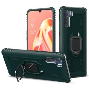 For OPPO A91 & F15 & Reno3 Carbon Fiber Protective Case with 360 Degree Rotating Ring Holder(Green) (OEM)