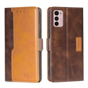 For Motorola Moto G42 4G Contrast Color Side Buckle Leather Phone Case(Dark Brown + Gold) (OEM)