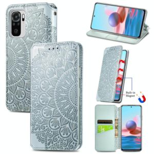 For Xiaomi Redmi Note 10 4G Blooming Mandala Embossed Pattern Magnetic Horizontal Flip Leather Case with Holder & Card Slots & Wallet(Grey) (OEM)