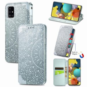 For Samsung Galaxy A51 5G Blooming Mandala Embossed Pattern Magnetic Horizontal Flip Leather Case with Holder & Card Slots & Wallet(Grey) (OEM)