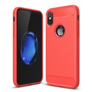 For iPhone X / XS Carbon Fiber TPU Brushed Texture Shockproof Protective Back Cover Case(Red) (OEM)
