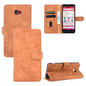 For Kyocera Basio 4 KYV47 Solid Color Skin Feel Magnetic Buckle Horizontal Flip Calf Texture PU Leather Case with Holder & Card Slots & Wallet(Brown) (OEM)
