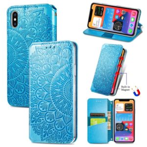 For iPhone X / XS Blooming Mandala Embossed Pattern Magnetic Horizontal Flip Leather Case with Holder & Card Slots & Wallet(Blue) (OEM)