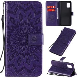 For Samsung Galaxy A71 5G Embossed Sunflower Pattern Horizontal Flip PU Leather Case with Holder & Card Slots & Wallet & Lanyard(Purple) (OEM)