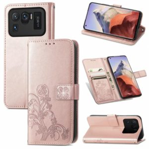For Xiaomi Mi 11 Ultra Four-leaf Clasp Embossed Buckle Mobile Phone Protection Leather Case with Lanyard & Card Slot & Wallet & Bracket Function(Rose Gold) (OEM)