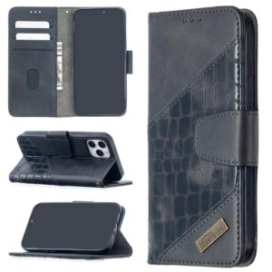 For iPhone 12 / 12 Pro Matching Color Crocodile Texture Horizontal Flip PU Leather Case with Wallet & Holder & Card Slots(Black) (OEM)