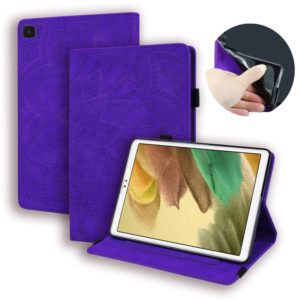 For Samsung Galaxy Tab A7 Lite 8.7 (2021) T220 / T225 Calf Pattern Double Folding Design Embossed Leather Case with Holder & Card Slots & Pen Slot & Elastic Band(Purple) (OEM)