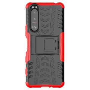For Sony Xperia 5 III Tire Texture Shockproof TPU+PC Protective Case with Holder(Red) (OEM)