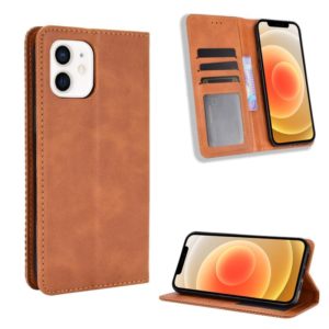 For iPhone 12 mini Magnetic Buckle Retro Pattern Horizontal Flip Leather Case with Holder & Card Slot & Wallet (Brown) (OEM)