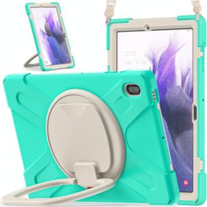 For Samsung Galaxy Tab S7 FE T730 Silicone + PC Protective Case with Holder & Shoulder Strap(Mint Green) (OEM)