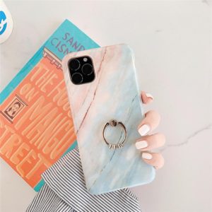 For iPhone 11 TPU Smooth Marble with Ring Metal Rhinestone Bracket Mobile Phone Protective Case(Granite Q3) (OEM)
