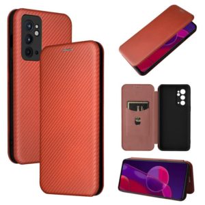 For OnePlus 9RT Carbon Fiber Texture Horizontal Flip Leather Phone Case(Brown) (OEM)