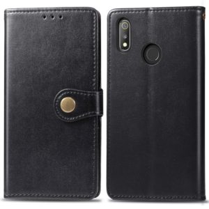 Retro Solid Color Leather Buckle Mobile Phone Protection Leather Case with Lanyard & Photo Frame & Card Slot & Wallet & Bracket Function for OPPO Realme 3 Pro(Black) (OEM)