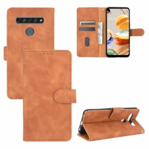 For LG K61 / Q61 Solid Color Skin Feel Magnetic Buckle Horizontal Flip Calf Texture PU Leather Case with Holder & Card Slots & Wallet(Brown) (OEM)