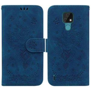 For Motorola Moto E7 Butterfly Rose Embossed Leather Phone Case(Blue) (OEM)