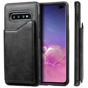 For Galaxy S10+ Shockproof Calf Texture Protective Case with Holder & Card Slots & Frame(Black) (OEM)