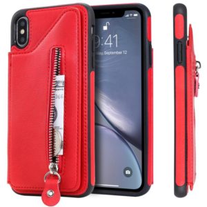 For iPhone XS Max Solid Color Double Buckle Zipper Shockproof Protective Case(Red) (OEM)