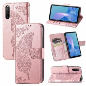 For Sony Xperia 10 III Butterfly Love Flowers Embossed Horizontal Flip Leather Case with Holder & Card Slots & Wallet & Lanyard(Rose Gold) (OEM)