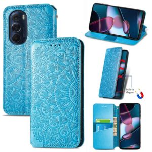 For Motorola Edge X30 Blooming Mandala Embossed Magnetic Leather Phone Case(Blue) (OEM)
