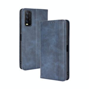 For vivo Y20/ Y20i Magnetic Buckle Retro Crazy Horse Texture Horizontal Flip Leather Case , with Holder & Card Slots & Photo Frame(Blue) (OEM)