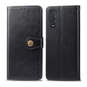 For OPPO Find X2 Retro Solid Color Leather Buckle Phone Case with Lanyard & Photo Frame & Card Slot & Wallet & Stand Function(Black) (OEM)
