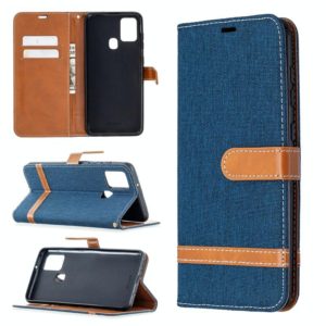For Samsung Galaxy A21s Matching Denim Texture Horizontal Flip PU Leather Case with Holder & Card Slots & Wallet & Lanyard(Dark Blue) (OEM)