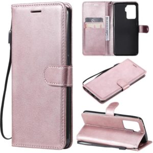 For OPPO Reno5 F Solid Color Horizontal Flip Protective Leather Case with Holder & Card Slots & Wallet & Photo Frame & Lanyard(Rose Gold) (OEM)