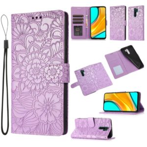 For Xiaomi Redmi 9 Skin Feel Embossed Sunflower Horizontal Flip Leather Case with Holder & Card Slots & Wallet & Lanyard(Purple) (OEM)