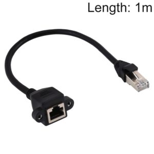 RJ45 Female to Male CAT5E Network Panel Mount Screw Lock Extension Cable, Length: 1m(Black) (OEM)