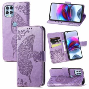 For Motorola Edge S Butterfly Love Flowers Embossed Horizontal Flip Leather Case with Holder & Card Slots & Wallet & Lanyard(Light Purple) (OEM)