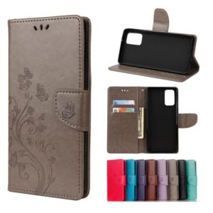 For Samsung Galaxy Note20 Butterfly Flower Embossing Horizontal Flip Leather Case with Holder & Card Slots & Wallet(Grey) (OEM)